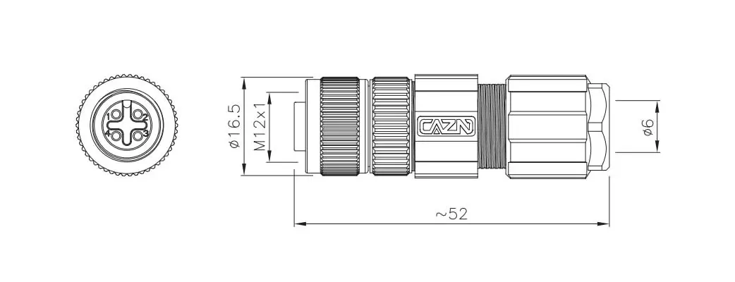 M12 Straight Female Metal Assembled Plug (Solder)