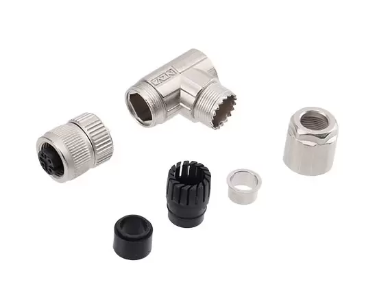 M12 Angled Female Metal Assembled Plug (Solder)