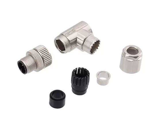 M12 Angled Male Metal Assembled Plug (Solder)