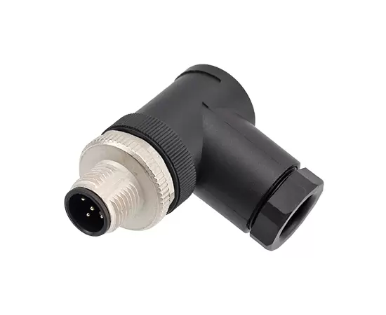 M12 Angled Male Plastic Assembled Plug (Screw)