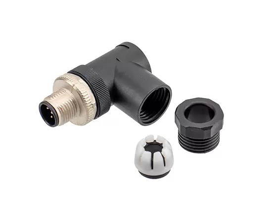M12 Angled Male Plastic Assembled Plug (Screw)
