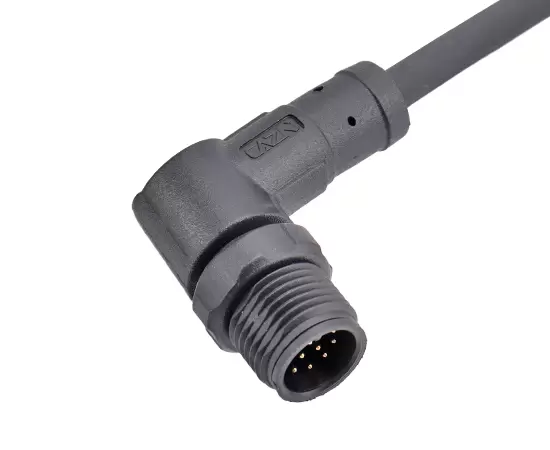 M12 Angled Male Overmolded Plug (Plastic style)