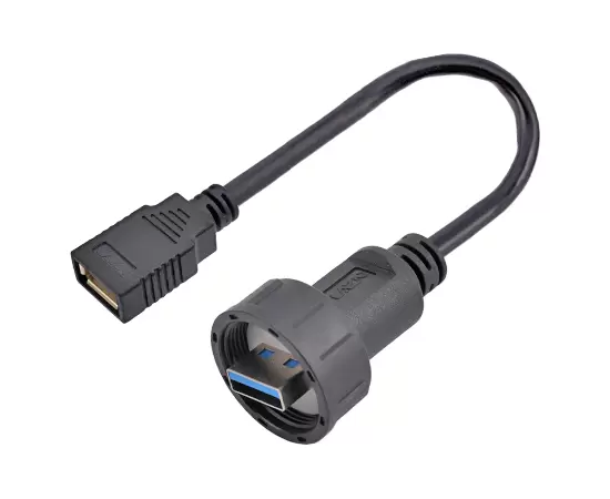 USB Female to Male Overmolded with Cable(Threaded)