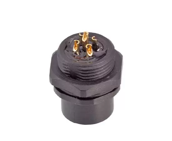 M12 Female Front Mount Socket(Solder, Screw M15*1, Plastic type)