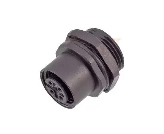 M12 Female Front Mount Socket(Solder, Screw M15*1, Plastic type)