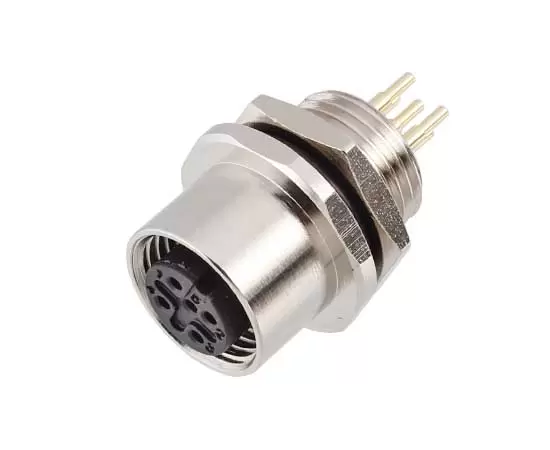 M12 Female Front Mount Socket (PCB, Screw M16x1.5)