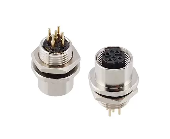 M12 Female Front Mount Socket (PCB, Screw M16x1.5)