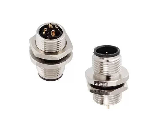 M12 Male Front Mount Socket (Solder, Screw M12*1)