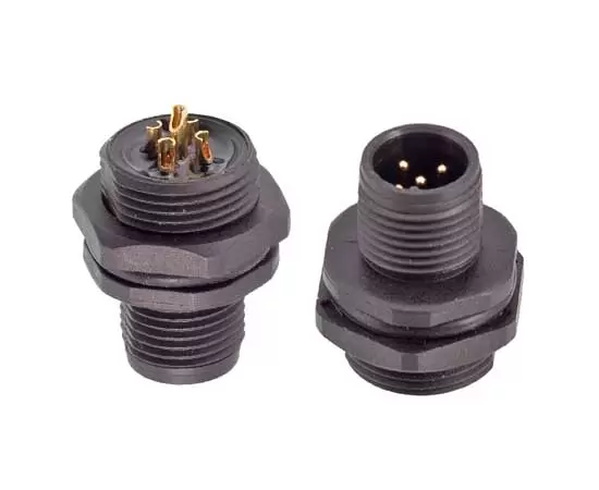 M12 Male Front Mount Socket(Solder, Screw M15*1, Plastic type)