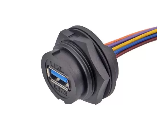 E16 USB Female Back Mount Receptacle with wire(Bayonet)