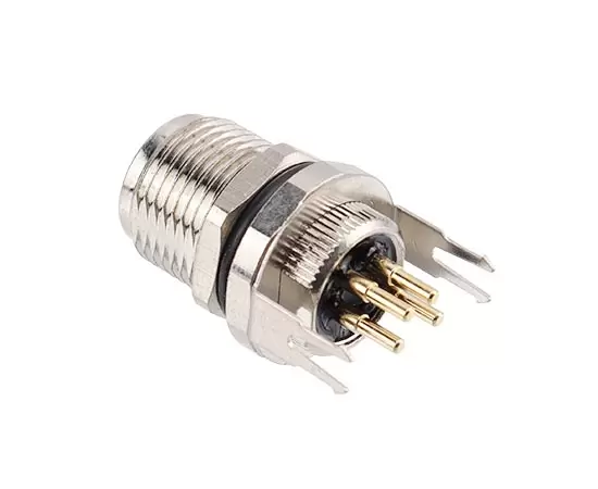 M8 Female Back Mount Socket(PCB, Screw M10*0.75, Grounded type)