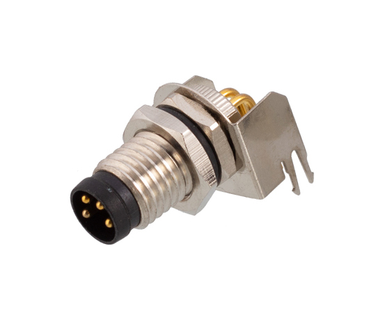 M8 Angled Male Back Mount Socket(PCB, Screw M8*1, Grounded type)