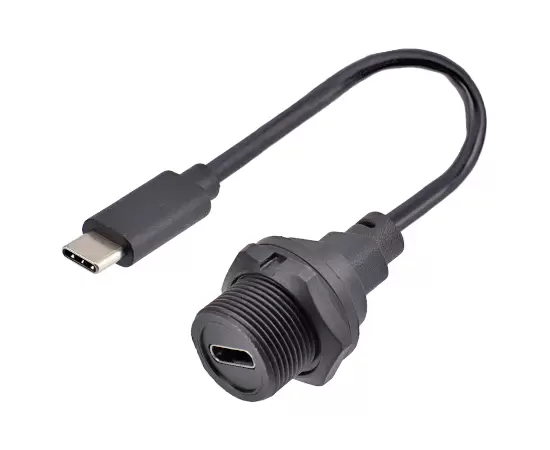 TYPE-C Female Back Mount Receptacle To Male Overmolded Cable(Threaded)