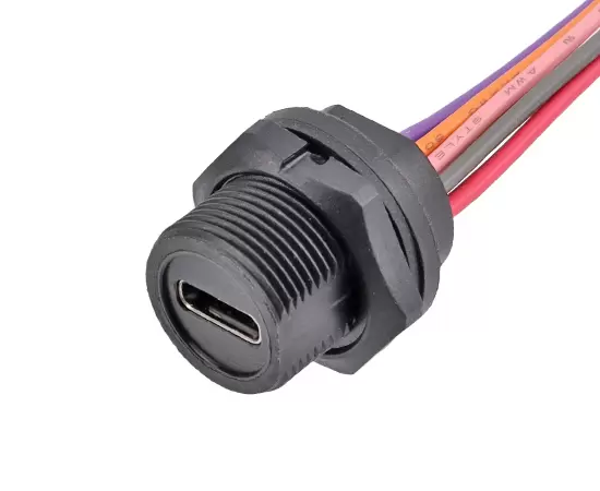 TYPE-C Female Back Mount Receptacle with wire(Threaded)