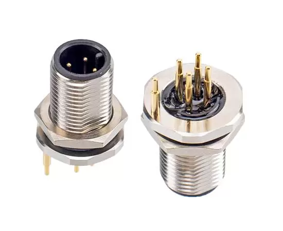 M12 Male Back Mount Socket (PCB, Screw M12*1, Grounded type)