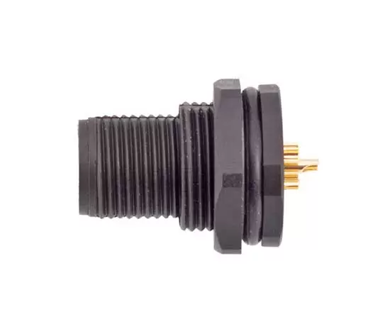 M12 Male Back Mount Socket(Solder, Screw M15*1, Plastic type)