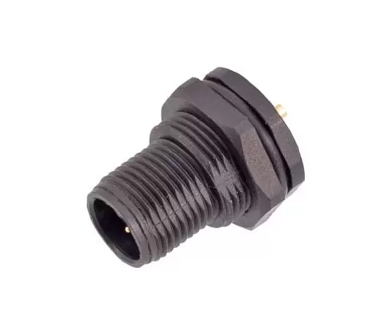 M12 Male Back Mount Socket(Solder, Screw M15*1, Plastic type)