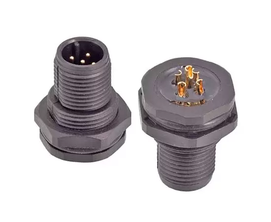 M12 Male Back Mount Socket(Solder, Screw M15*1, Plastic type)