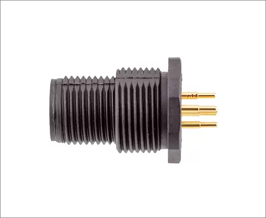 M12 Male Back Mount Socket (PCB, Screw M15*1, Plastic type)