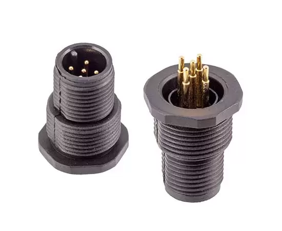 M12 Male Back Mount Socket (PCB, Screw M15*1, Plastic type)