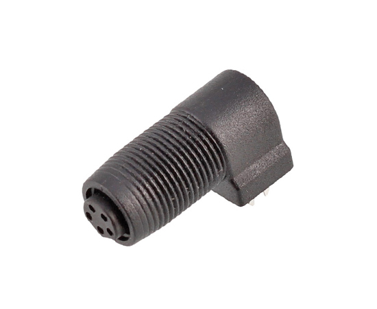 M8 Angled Female Socket(PCB, Screw M10*0.75, Plastic Quick insert Style)