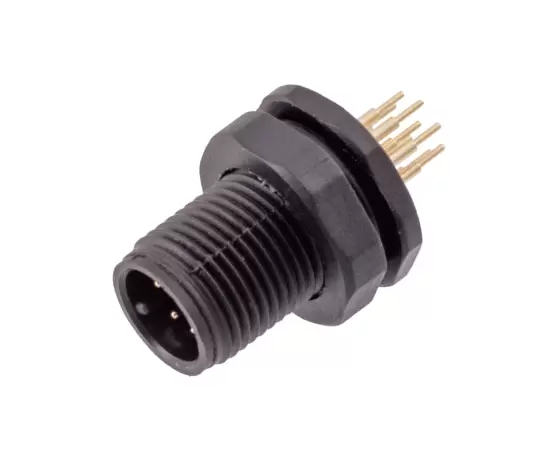 M12 Male Back Mount Socket (PCB, Screw M12*1, Plastic type)