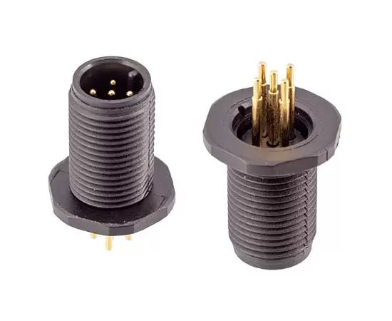 M12 Male Back Mount Socket (PCB, Screw M12*1, Plastic type)