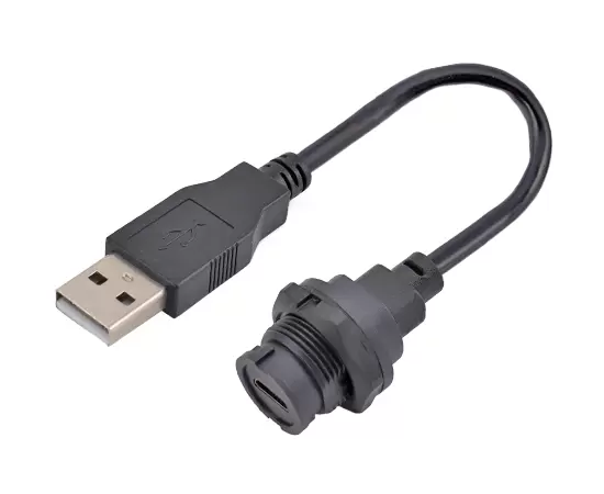 MICRO USB Female Back mount Receptacle to USB 2.0 Male Overmolded Cable(Bayonet)