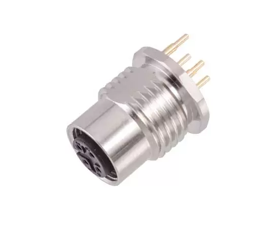 M12 Female Back Mount Socket (PCB, Grounded type)