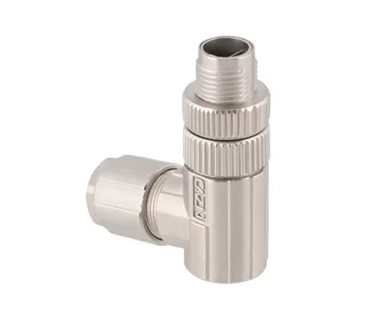 M12 Angled Male Metal Assembled Plug (Data type, Crimp, PG9)