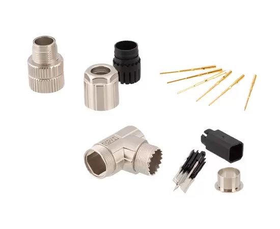M12 Angled Male Metal Assembled Plug (Data type, Crimp, PG9)
