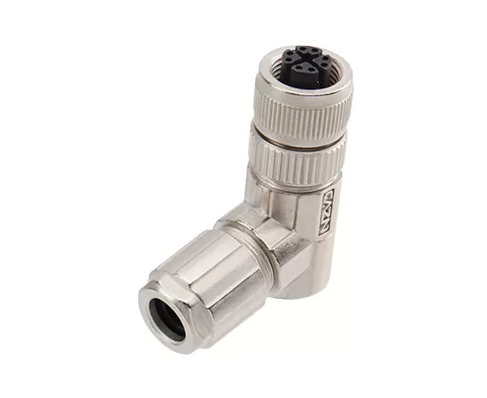 M12 Angled Female Metal Assembled Plug (Data type, Solder, PG9)