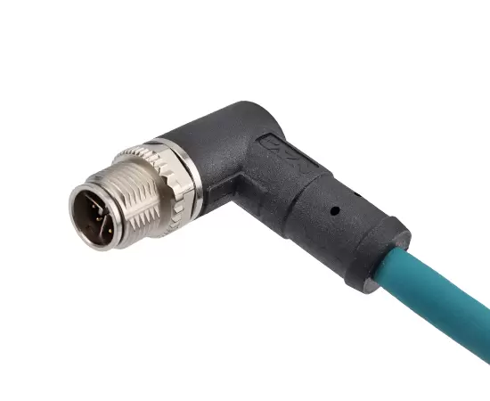 M12 Angled Male Overmolded Plug (Data type, Shielded)