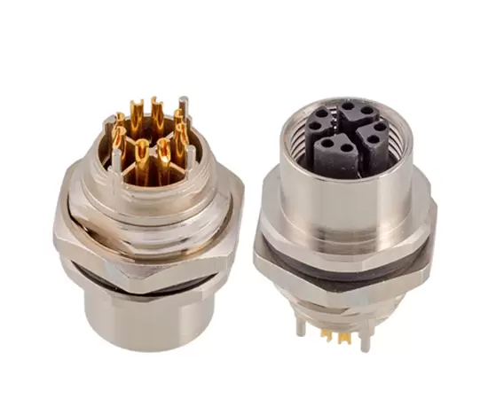 M12 Female Back Mount Socket (Data type, Solder, Screw M16*1.5)