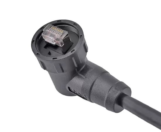 RJ45 Right angle Male Overmolded Plug(Threaded)