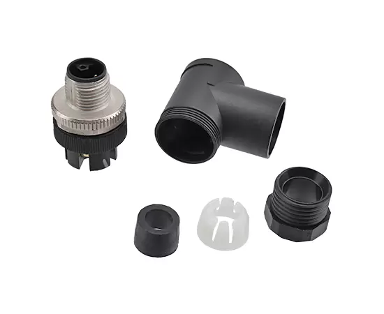 M12 Angled Male Plastic Assembled Plug (Power type, Screw)