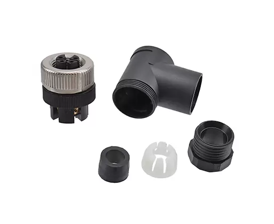 M12 Angled Female Plastic Assembled Plug (Power type, Screw)