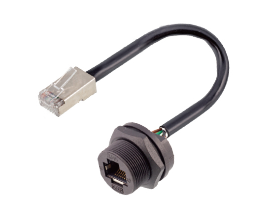 RJ45 Female Back Mount Receptacle with wire Glued (Threaded)