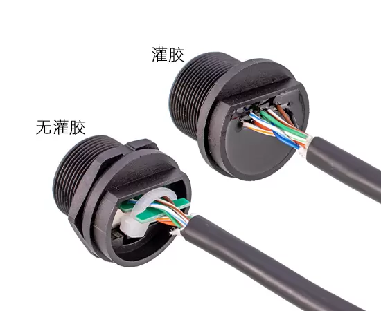 RJ45 Female Back Mount Receptacle with wire non-glued (Threaded)