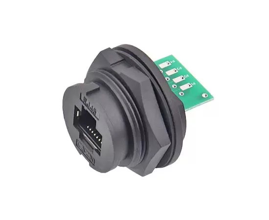 E16 RJ45 Female Back Mount Receptacle (Bayonet) (External welding plate)