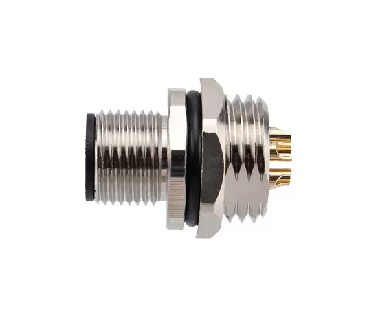 M12 Male Front Mount Socket (Power type, Solder, Screw M16*1.5/PG9)