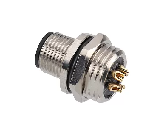 M12 Male Front Mount Socket (Power type, Solder, Screw M16*1.5/PG9)