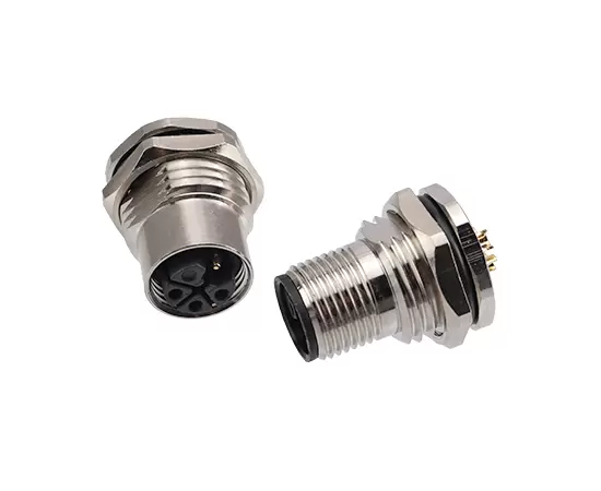 M12 Male Front Mount Socket (Power type, Solder, Screw M16*1.5/PG9)