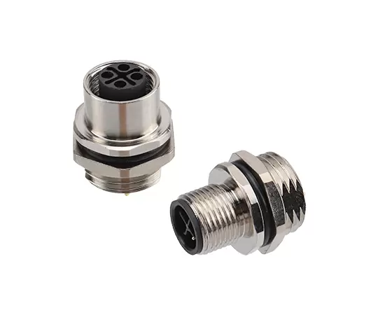 M12 Female Front Mount Socket (Power type, Solder, Screw M16*1.5/PG9)