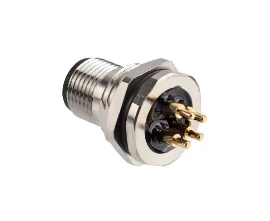 M12 Male Back Mount Socket (Power type, PCB, Screw M16*1.5/PG9)