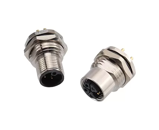 M12 Male Back Mount Socket (Power type, PCB, Screw M16*1.5/PG9)