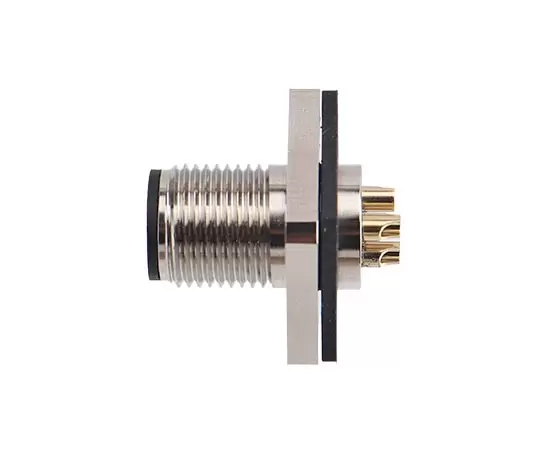 M12 Square Flange Male Socket (Power type, Solder, 14*14)