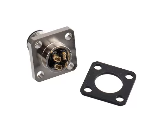M12 Square Flange Male Socket (Power type, Solder, 14*14)