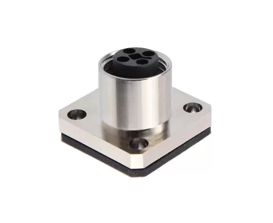 M12 Square Flange Female Socket (Power type, Solder, 14*14)