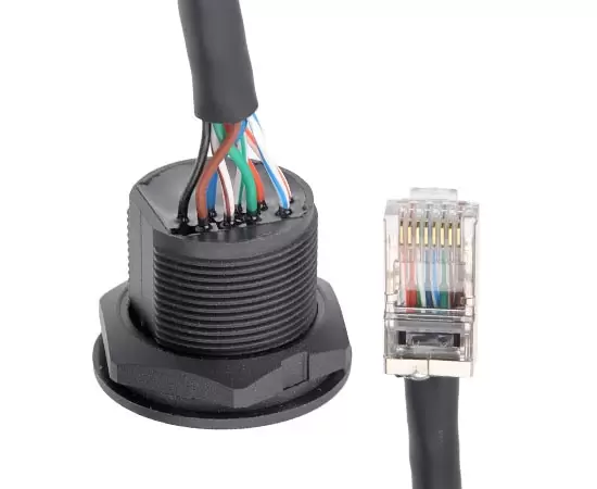 EP-RJ45 Panel front installation female socket/Male straight plug with wire glue filling(Threaded)